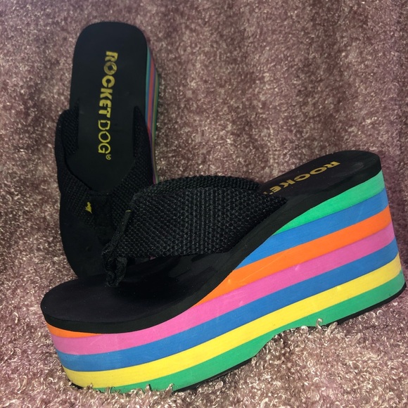 rocket dog rainbow platform sandals